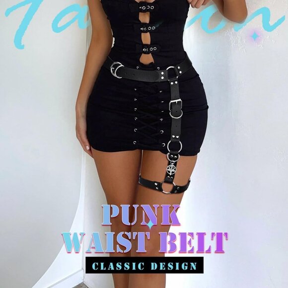 Women Punk Leather Waist and Leg Belt - Gothic Thigh Rave Accessory in Black - Picture 7 of 7